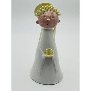 Vtg Clay Art Pottery Angel Figurine Candle Holder Made in Italy Blonde